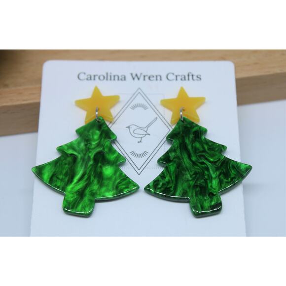 Lightweight Acrylic Christmas Tree with Star Stud Earrings - Picture 2 of 3